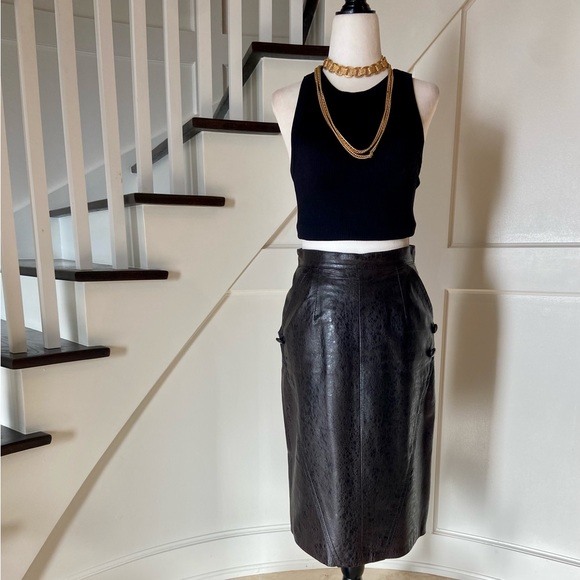 80's Vintage Leather High-Waisted Skirt - Picture 1 of 11